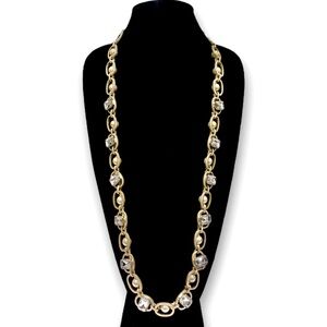 NEIMAN MARCUS Matte Gold Links-Pearls & Large Crystals Statement Necklace | NWT